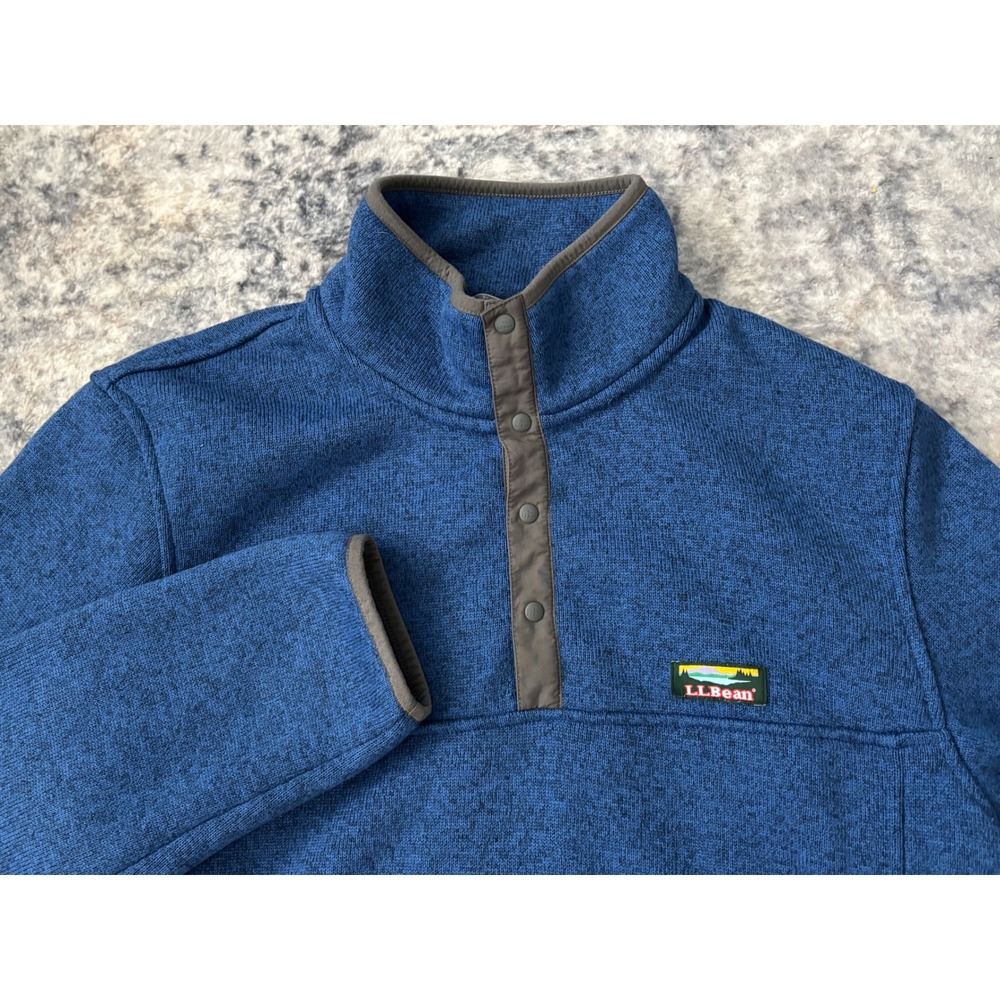 LL Bean Fleece Pullover Sweater Men's M‎ Blue Heather Snap T Neck Outdoors